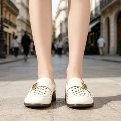 👞【Piele naturală premium de prim strat – versiune îmbunătățită】Sandale moderne cu vârf închis, decupaje și design respirabil