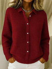 [S-5XL]Női gombos kötött kardigán hajtókás gallérral – egyszínű, őszi-téli viseletre