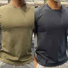 🎁✨ 【Cumpără 1, primești 1 gratuit】Tricou bărbătesc cu guler rotund, în culoare solidă, absorbant de transpirație și respirabil【S-5XL】