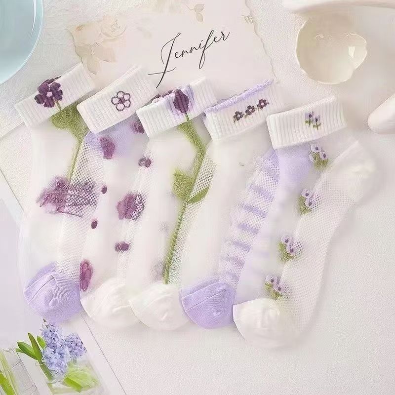 🧦【Pachet 10 perechi】Șosete scurte ultra-subțiri din mătase rece, perfecte pentru vară