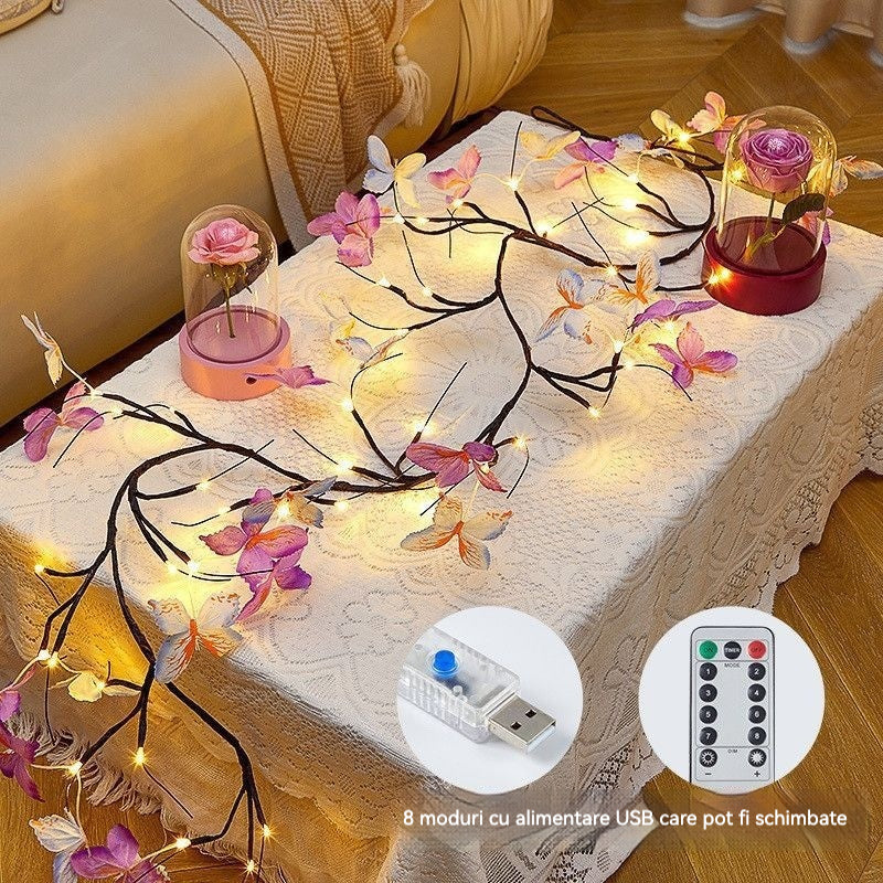 ✨ Ghirlandă Luminoasă LED Flexibilă în Formă de Liană cu Fluturi – Decorează-ți Casa cu o Atmosferă Magică și Caldă 🦋💡