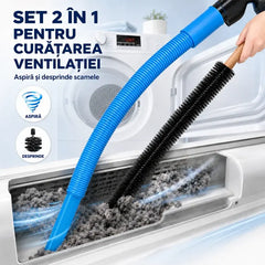 Kit Curățare Evacuare Uscător de Rufe – Furtun Flexibil 80cm pentru Aspirator și Perie cu Mâner de Lemn 55cm, Previne Blocajele și Riscul de Incendiu