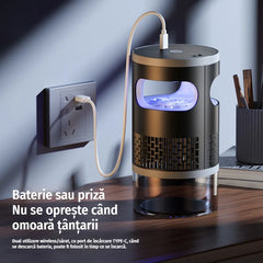 Lampă Anti-Țânțari Portabilă pentru Casă și Camping, Capcană UV Insecte cu Aspirație Fizică, Zgomot Redus, Reîncărcabilă USB cu Acumulator Detașabil
