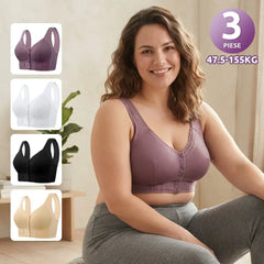 （3 buc）💕🎁【45kg-155kg】Sutien supradimensionat, respirabil, din bumbac moale, cu nasturi frontali