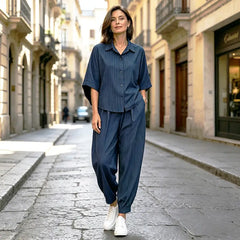Ofertă 1+1 GRATIS! Set de Vară 2026 din Bumbac pentru Dame: Cămașă Lejeră și Pantaloni Harem, Design Modern care Subțiază Silueta (Mărimi L-5XL) ✨💃
