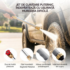 Pistol de apă de înaltă presiune cu mâner lung și duze duble, potrivit pentru spălarea mașinilor sau irigarea grădinii.
