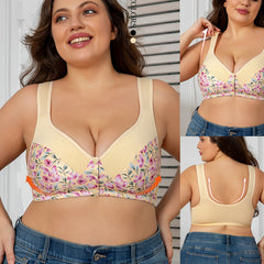 💥【Cumpără 1 primești 1 gratis】🔥【XL~6XL】👙Sutien tip vestă cu imprimeu și închidere frontală, mărime plus, un stil european și american foarte bine vândut.