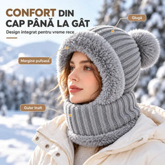 ❄️ Căciulă Integrată cu Fular și Protecție pentru Urechi – Confort complet de la cap până la gât în zilele friguroase! 🧣🧥