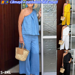 ✨Set de vară 2026, croială lejeră, material din amestec de bumbac și in 【Bluză + Pantaloni】 【S-3XL】