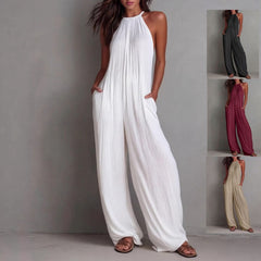 🌷👗【S-2XL】Nouă salopetă plisată de vară, cu spatele deschis și picioare largi (2026)