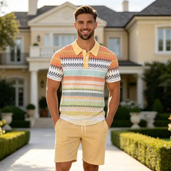 Colecția de Vară 2026 ✨ Set Polo și Pantaloni Scurți pentru Bărbați 🏝️ Imprimeu 3D Digital Modern!