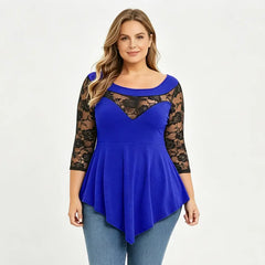 🛍️ Colecția Primăvară 2026 Plus Size: Bluză Elegantă cu Dantelă Florală, Mâneci 3/4 și Tiv Asimetric 💃 Cu Decolteu Transparent, Maschează Torsul & Subțiază Optic | 6 Culori, Mărimi S-5XL