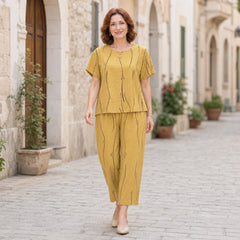 🛍️ Eleganță din In și Bumbac! Compleu Plus Size de Vară pentru Doamne, cu Pantaloni Lejeri | M-4XL