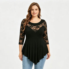 🛍️ Colecția Primăvară 2026 Plus Size: Bluză Elegantă cu Dantelă Florală, Mâneci 3/4 și Tiv Asimetric 💃 Cu Decolteu Transparent, Maschează Torsul & Subțiază Optic | 6 Culori, Mărimi S-5XL