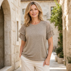 【没货源】Tricou Elegant de Damă cu Mâneci din Dantelă în Straturi – Material Premium Moale, Respirabil și Fin la Atingere, Stil Casual-Chic
