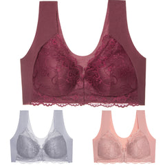 ✨【3 Bucăți】Sutien sexy fără armătură, cu închidere frontală, mărime plus, cu spate frumos