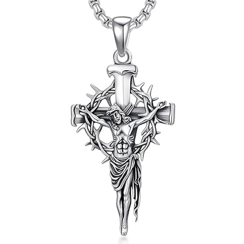 💎✝Colier cu pandantiv cruce și halou de spini, stil retro