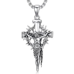 💎✝Colier cu pandantiv cruce și halou de spini, stil retro