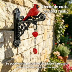 Clopoțel de Perete cu Pasăre Cardinal Roșu, Sonerie Decorativă din Rășină și Metal pentru Grădină și Intrare Casă, Cadou cu Mesaj Cald