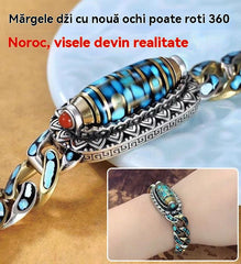 Brățară din argint 925, retro, cu șase cifre, turcoaz, cu mărgele de transfer Mantra