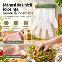 🧤 Set Mănuși de Unică Folosință cu Suport Suspendat · 200 Bucăți Groase · Fără Găurire · Purtare Rapidă "Direct pe Mână" · Ideale pentru Bucătărie și Curățenie!