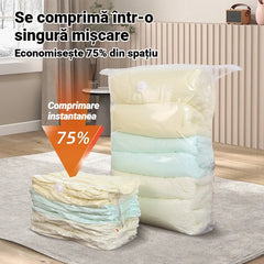 Saci de Vidat Haine și Plapume Fără Pompă, Model Tridimensional Îngroșat, Compresie Prin Apăsare Directă, Economisire Spatiu 75%, Organizator pentru Depozitare și Călătorie
