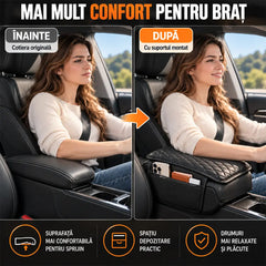 🚗 Suport Ergonomic Universal pentru Cotieră Auto · Cu Buzunare De Stocare · Piele Ecologică · Montare Rapidă!