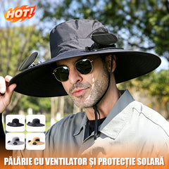 🧢☀️ Pălărie cu ventilator solar – protecție UV și umbră pentru plajă / drumeții / pescuit / camping 🏖️🏕️