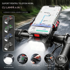 🚲💡Difuzor 4 în 1, lumină și suport de telefon pentru bicicletă de munte, reîncărcabil.