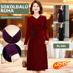 ✨Új kínai stílusú bársony ruha｜Laza, karcsúsító szabás｜Elegáns gombdíszítéssel középkorú és idősebb hölgyeknek