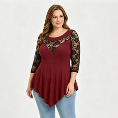 🛍️ Colecția Primăvară 2026 Plus Size: Bluză Elegantă cu Dantelă Florală, Mâneci 3/4 și Tiv Asimetric 💃 Cu Decolteu Transparent, Maschează Torsul & Subțiază Optic | 6 Culori, Mărimi S-5XL