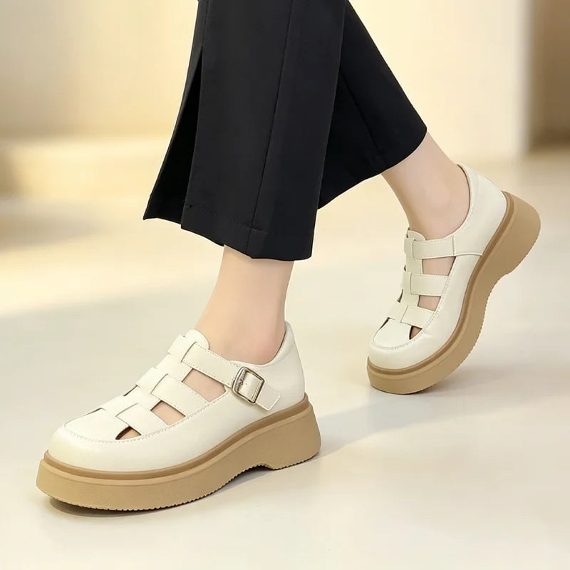 👞 Sandale romane moderne, cu design vintage împletit și talpă groasă
