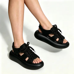 Colecția Retro 2026 ✨ Sandale cu Platformă Moale și Șireturi 👡 Efect de Picioare Lungi!