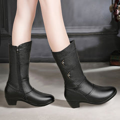 Női vastag sarkú, alacsony sarkú bokacsizma puha bőrből – bélelt, kényelmes, 35–42-es méret