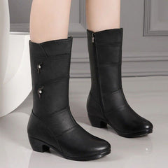 Női vastag sarkú, alacsony sarkú bokacsizma puha bőrből – bélelt, kényelmes, 35–42-es méret