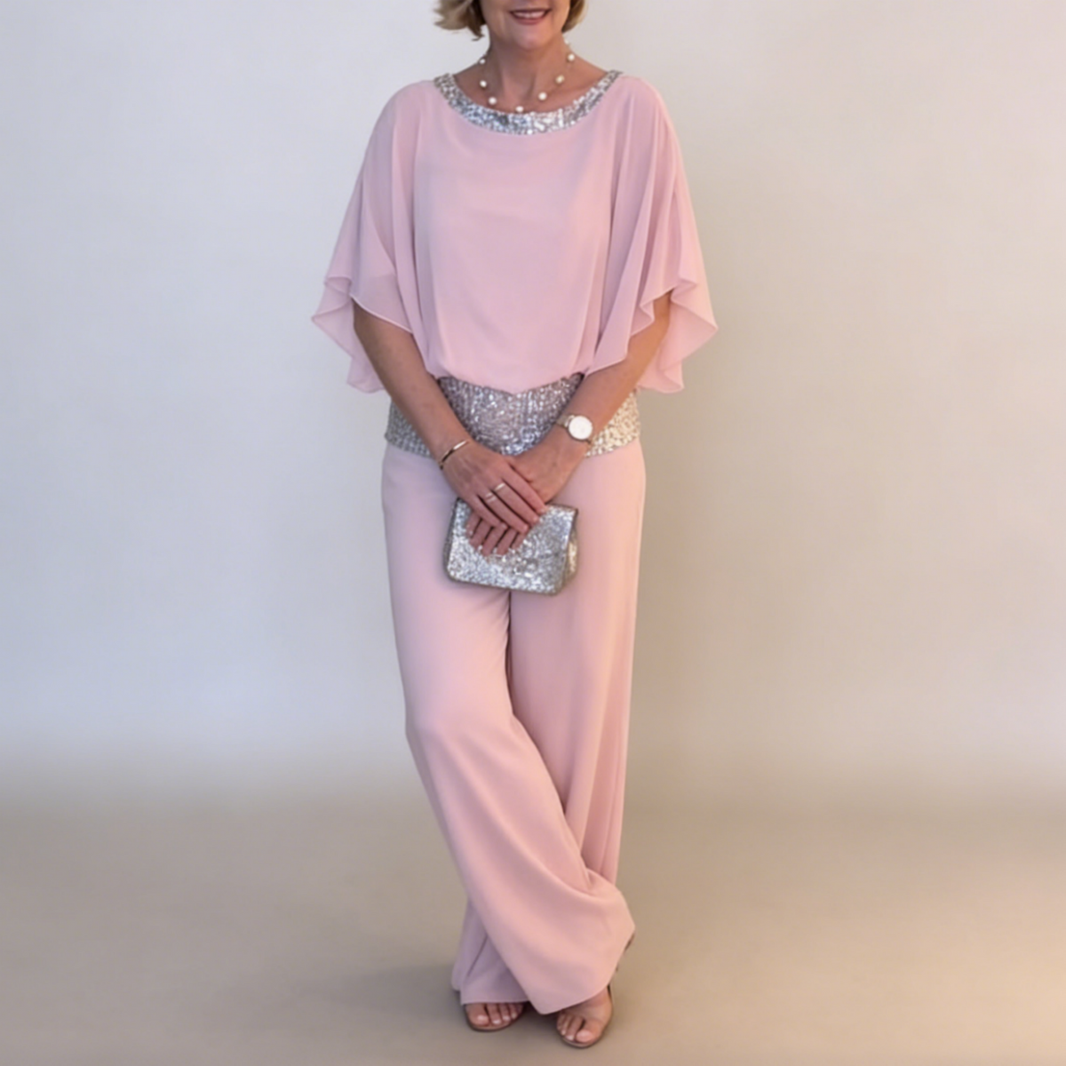 Kerek nyakú felső és bő szárú nadrág női szett – kényelmes és karcsúsító