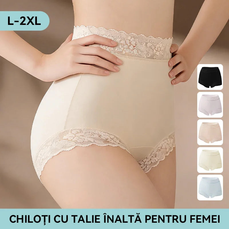 Set 6 Perechi Chiloți de Damă cu Talie Înaltă din Mătase de Gheață, Fără Cusături, Subțiri și Antibacterieni, Chiloți Elastici Marimi Mari