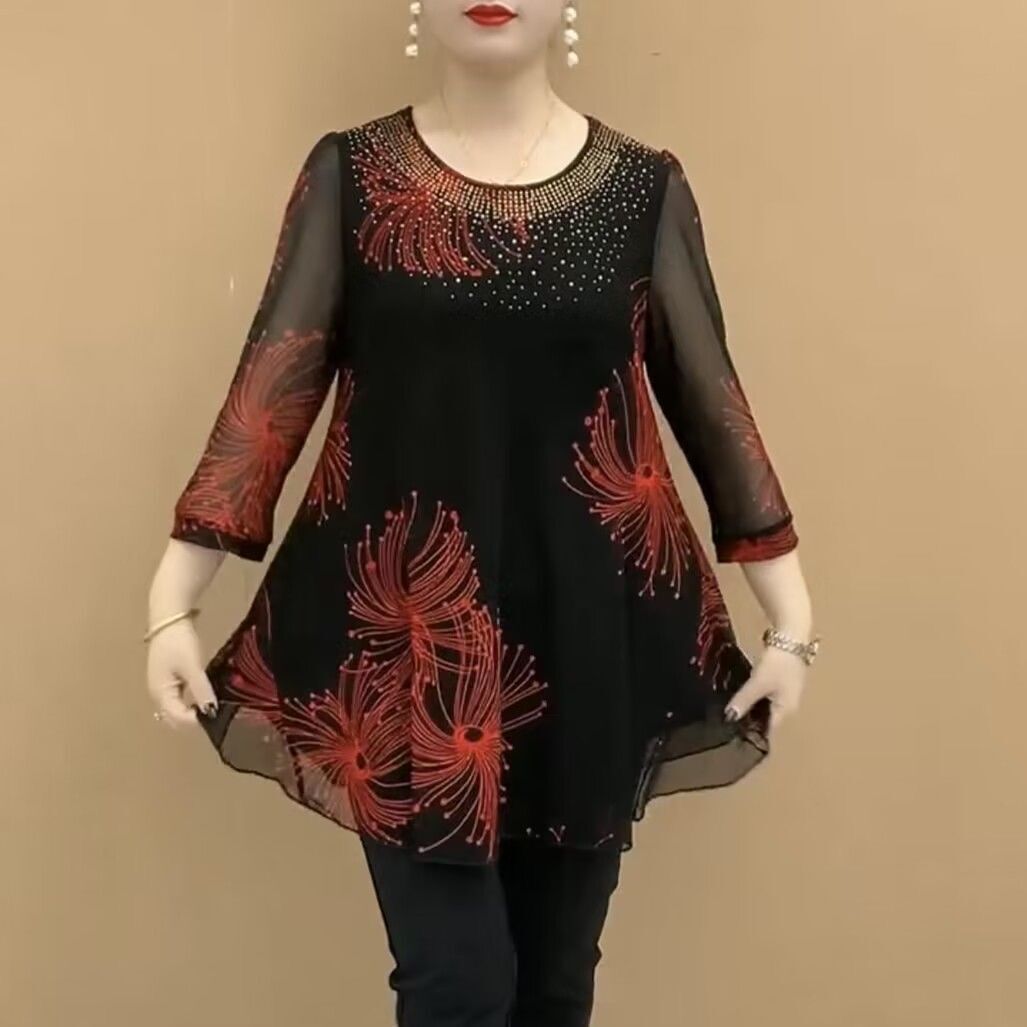 【M-4XL】Cămașă din șifon cu flori brodate la modă pentru femei 2026
