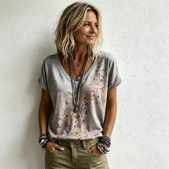 👚 Tricou de Vară în Stil Boho cu Decolteu în V – Imprimeu Digital 3D Tridimensional, Croi Lejer Slim-Look, 4 Culori, Mărimi S-5XL! 🌸✨