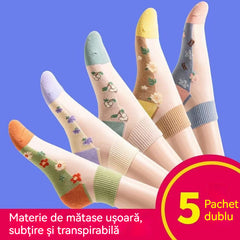 Primești 10 perechi în total, câte 2 perechi din fiecare culoare.🧦Șosete scurte de vară pentru femei, din mătase glacială, din bumbac, tip barcuță, respirabile și rezistente la agățare.