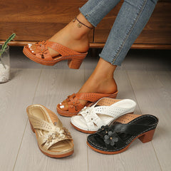【36-43】👡Sandale de plajă cu toc înalt și imprimeu floral, mărime plus, noi