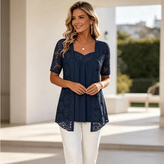 👚 Bluze Elegante Efect 2-în-1 cu Dantelă și Mesh – Design Anti-Burtică pentru Subțiere✨