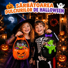 Set 20 Pungi Cadou Halloween pentru Dulciuri – Pungi Cu Zipper și Mâner, Model Dovleac și Cazan Magic de Vrăjitoare (10 Negre + 10 Portocalii) 🎃👻
