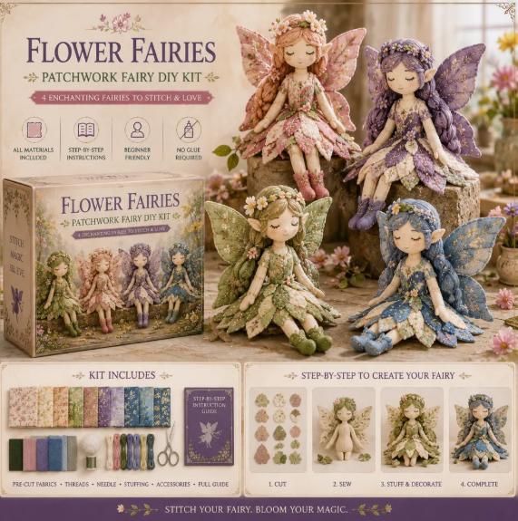 ✨🧚‍♀️ Colecția “Cusături de poveste” – Set DIY pentru păpușă zână din patchwork