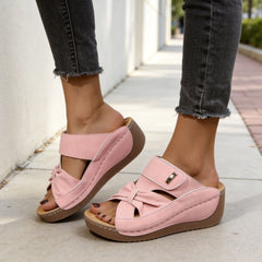 Saboți de Vară Dama cu Platformă Ortopedică și Design Golit, Papuci Confortabili cu Cusături Decorative, Stil Retro Open-Toe