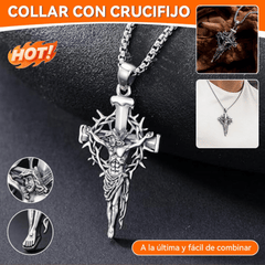 💎✝Colier cu pandantiv cruce și halou de spini, stil retro