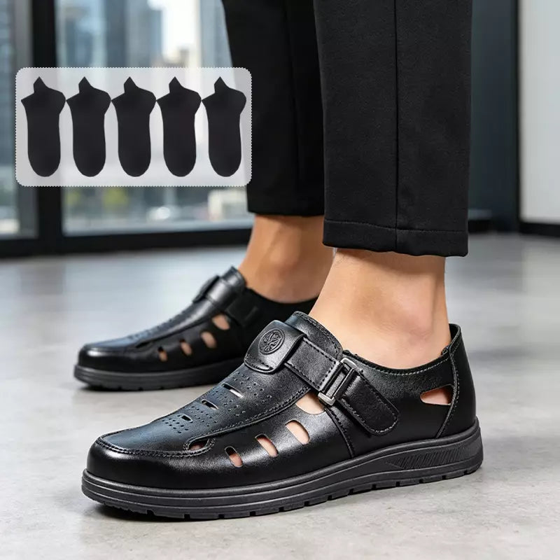 【Se oferă în plus 5 perechi de șosete gratuite】Pantofi bărbătești business-casual, cu design decupat——Piele naturală de vacă selectată