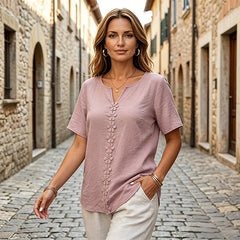 👚【Creat special pentru siluete plus-size】Tricou elegant cu broderie florală rafinată și design modern