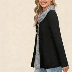 Elegáns női ál-kétrészes felső – magas nyakkal és gombos díszítéssel