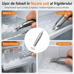 Răzuitoare/Spatulă din Oțel Inoxidabil 420 pentru Curățat Gheața din Frigider – Instrument Profesional Anti-Congelare și Curățare Rapidă (Set 1+1 GRATIS) 🧊❄️
